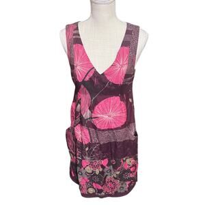 White Stuff Mini Dress Purple Floral Silk blend sleeveless sz 10 Boho lace trim